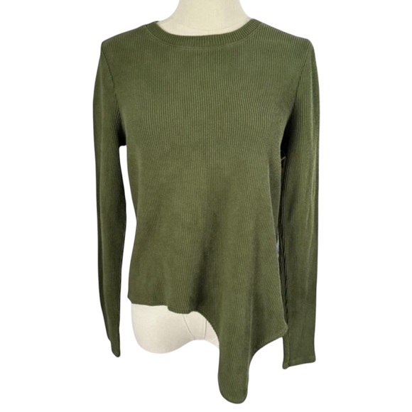 Madewell Green Asymmetrical Hem Top Ribbed Long Sleeve  Bohemian Versatile Small - Picture 2 of 15